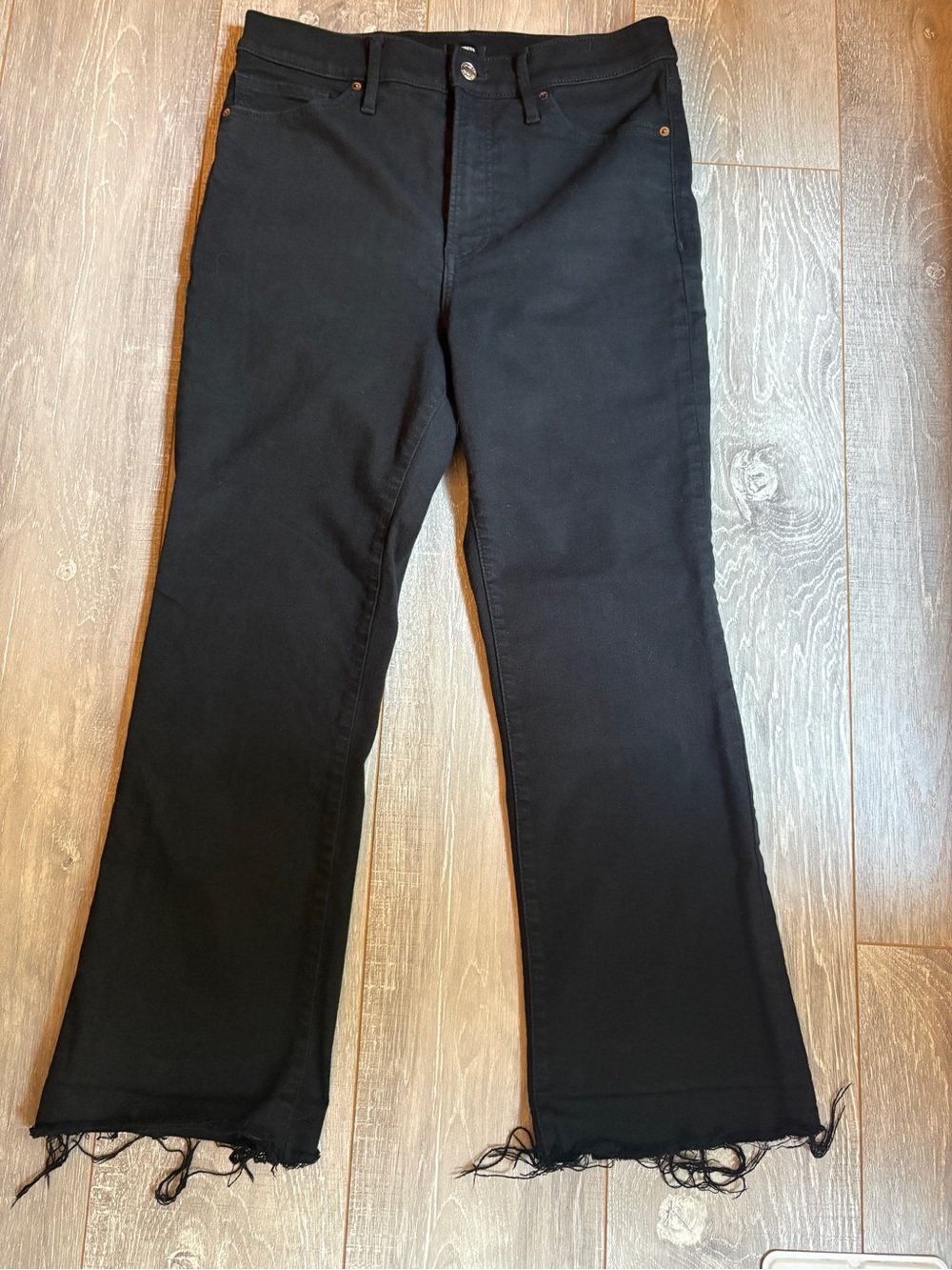 Express cropped flare high-rise stay black hyper-stretch jeans